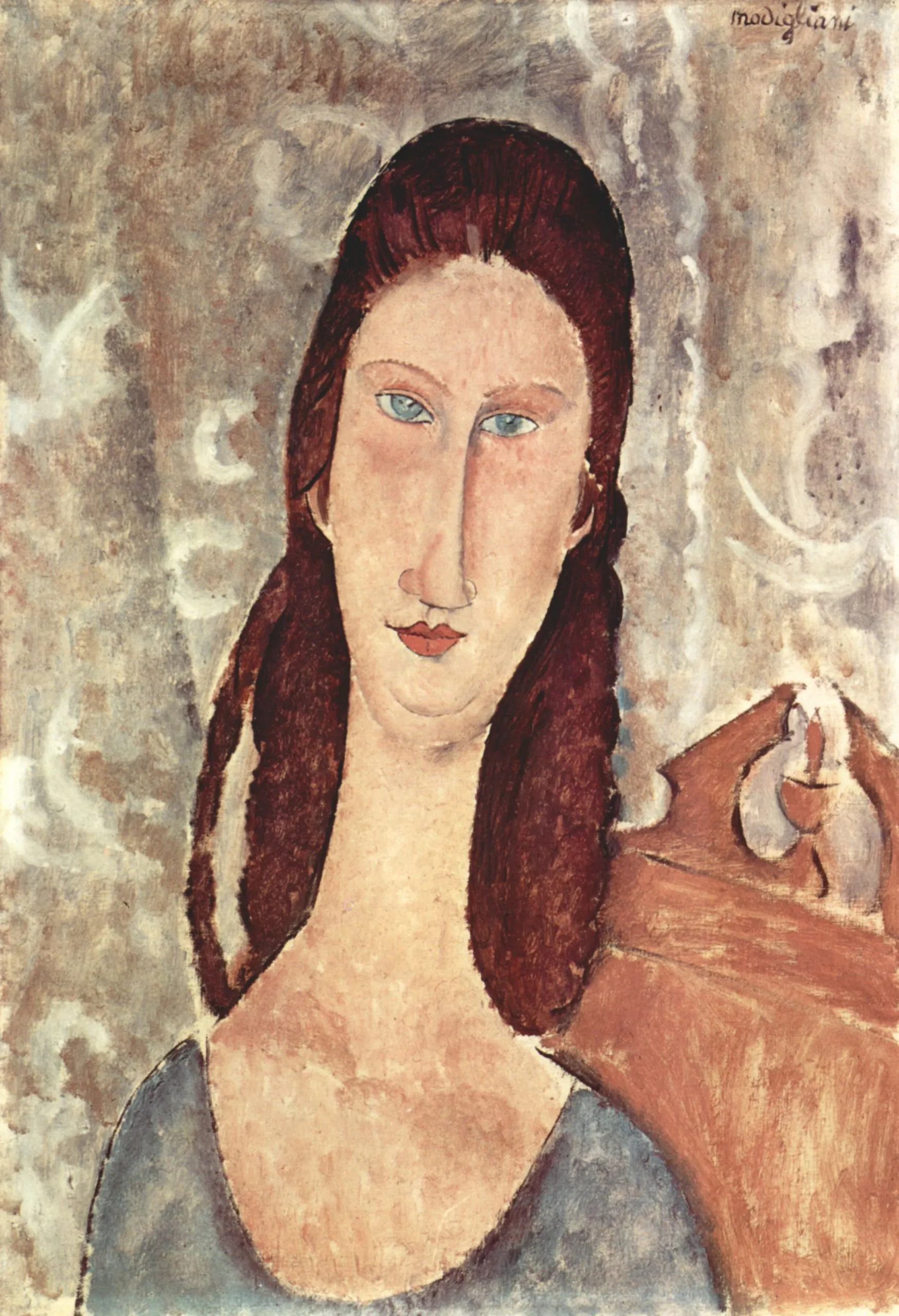 Amedeo Modigliani – Portret Jeanne Hébuterne III | umetniška slika Amedeo Modigliani – Portret Jeanne Hébuterne III – podolgovat obraz in vrat, reprodukcija znanega slikarja, moderna stenska slika