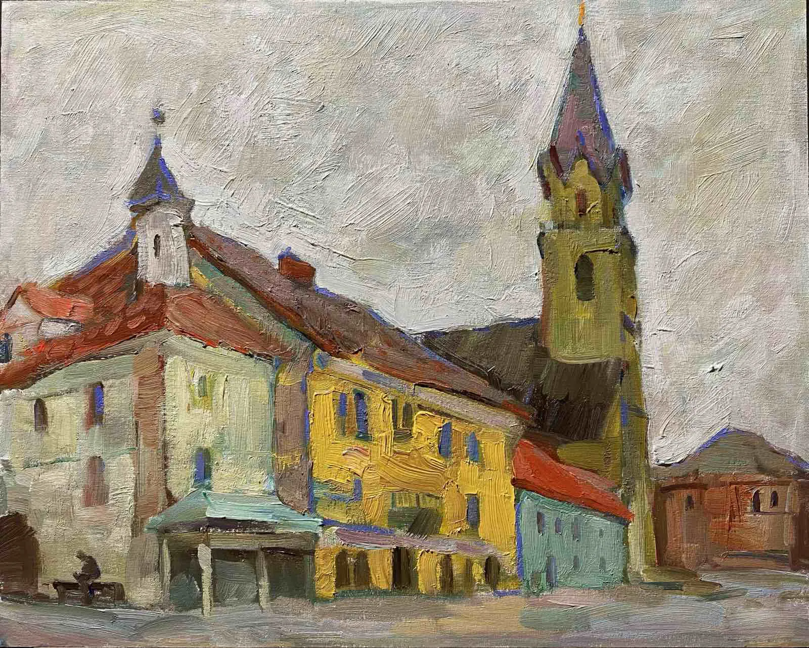 Aleks M – Staro Mesto Kranj | stenska slika Staro Mesto Kranj – ročno naslikana slika starega mestnega jedra Kranja na platnu